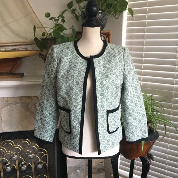 Nine West Open-Front green Jacquard Jacket blazer - Picture 3 of 7